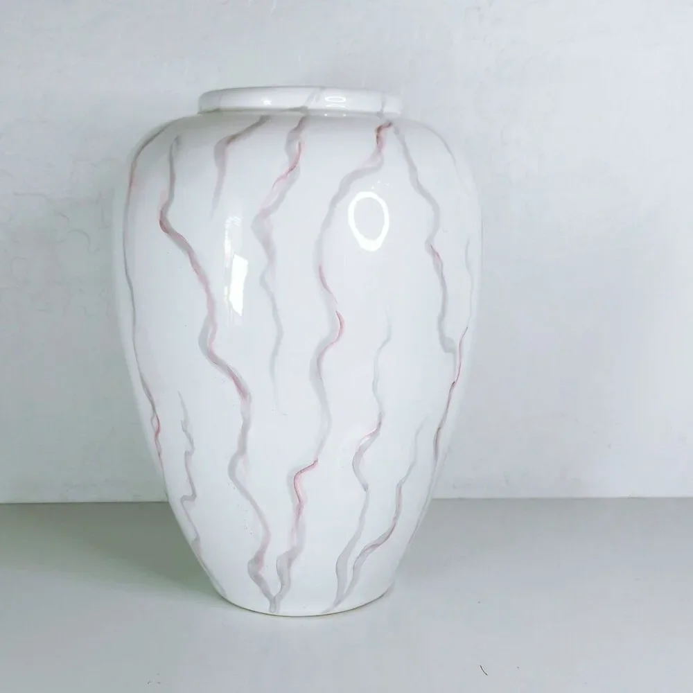 Vintage Pier 1 Imports Hand-Painted Italian Vase White With Abstract Wave Design